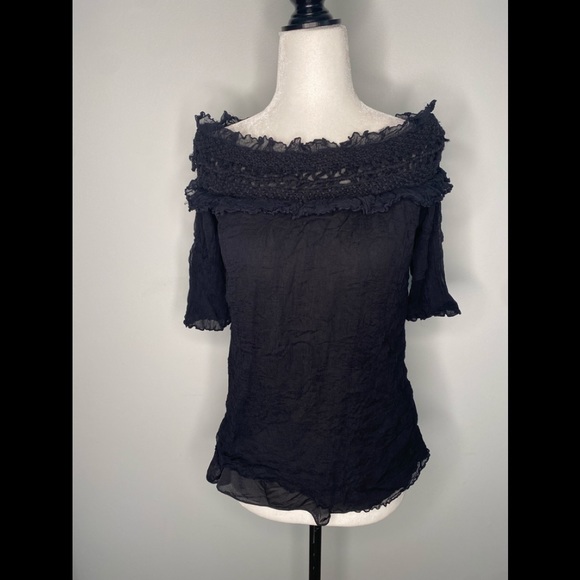 RED Valentino Black ruffled shirtsleeve blouse - Picture 5 of 7